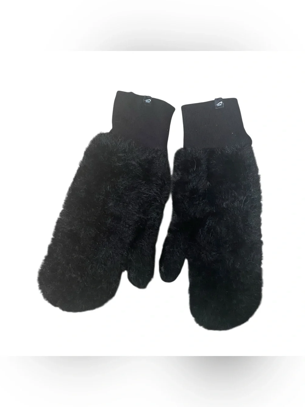 Nike Black and White Big Swoosh Fuzzy Mittens Size XS